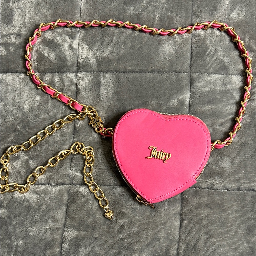 Juicy Couture Hot Pink Heart Pouch on Waist Chain with Gold Detail
